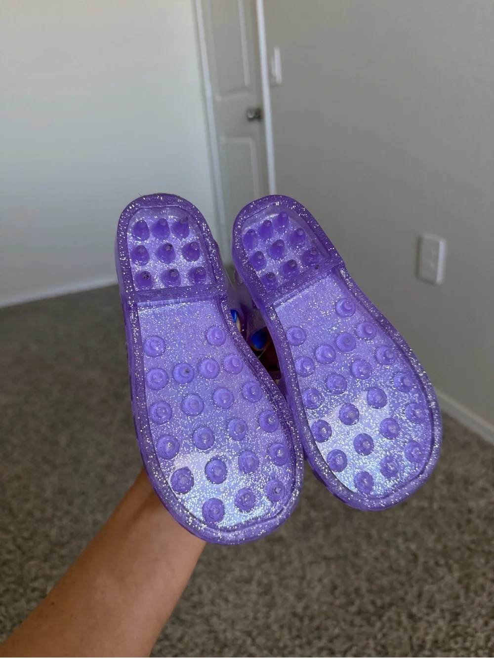 Purple princess glitter light up jelly shoes